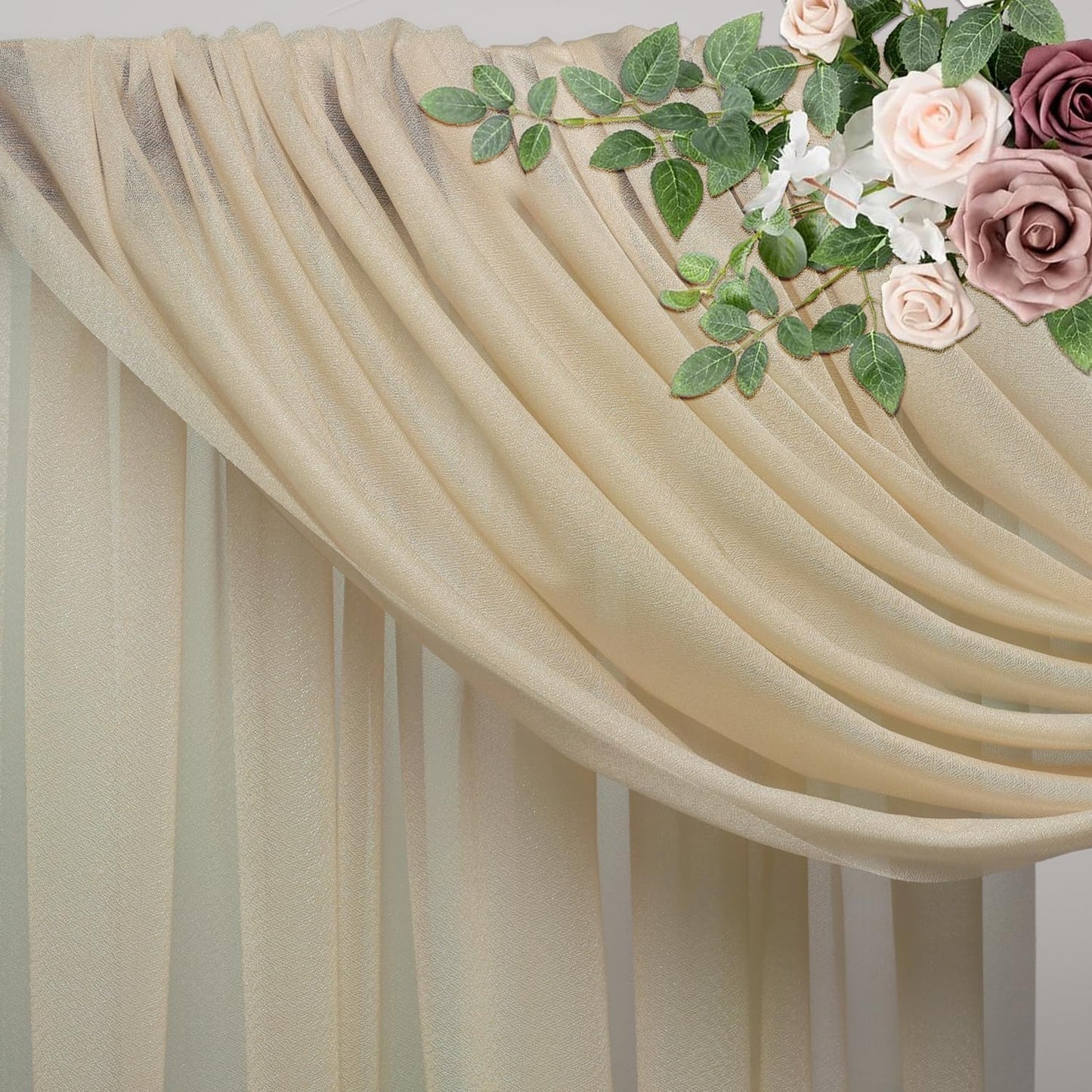 Wedding Arch Draping Fabric 6 Panels 28.7" x 20FT Champagne Sheer Chiffon Backdrop Drapes for Wedding Ceremony Birthday Party Bridal Shower Outdoor Decoration