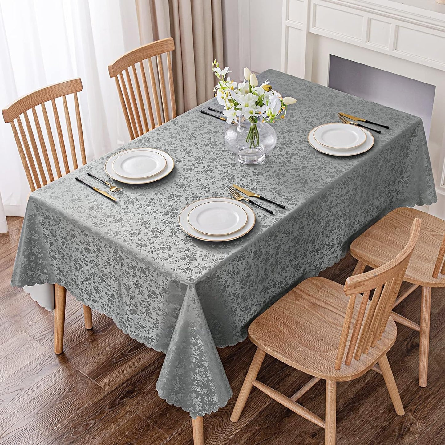 Smiry Rectangle Table Cloth, Waterproof Heavy Duty Vinyl Tablecloths, Wipeable Washable Table Cover for Kitchen and Dining Room (Grey, 52" X 70")