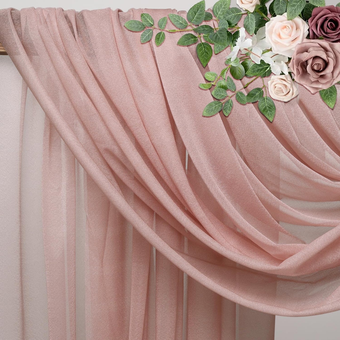 Wedding Arch Draping Fabric 2 Panels 28.7" x 20FT Dusty Rose Sheer Chiffon Backdrop Drapes for Wedding Ceremony Birthday Party Bridal Shower Outdoor Decoration