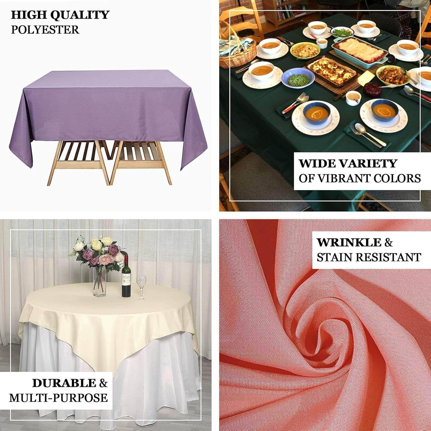 Efavormart 70" Premium Square Polyester Tablecloth for Wedding Kitchen Dining Events - Purple