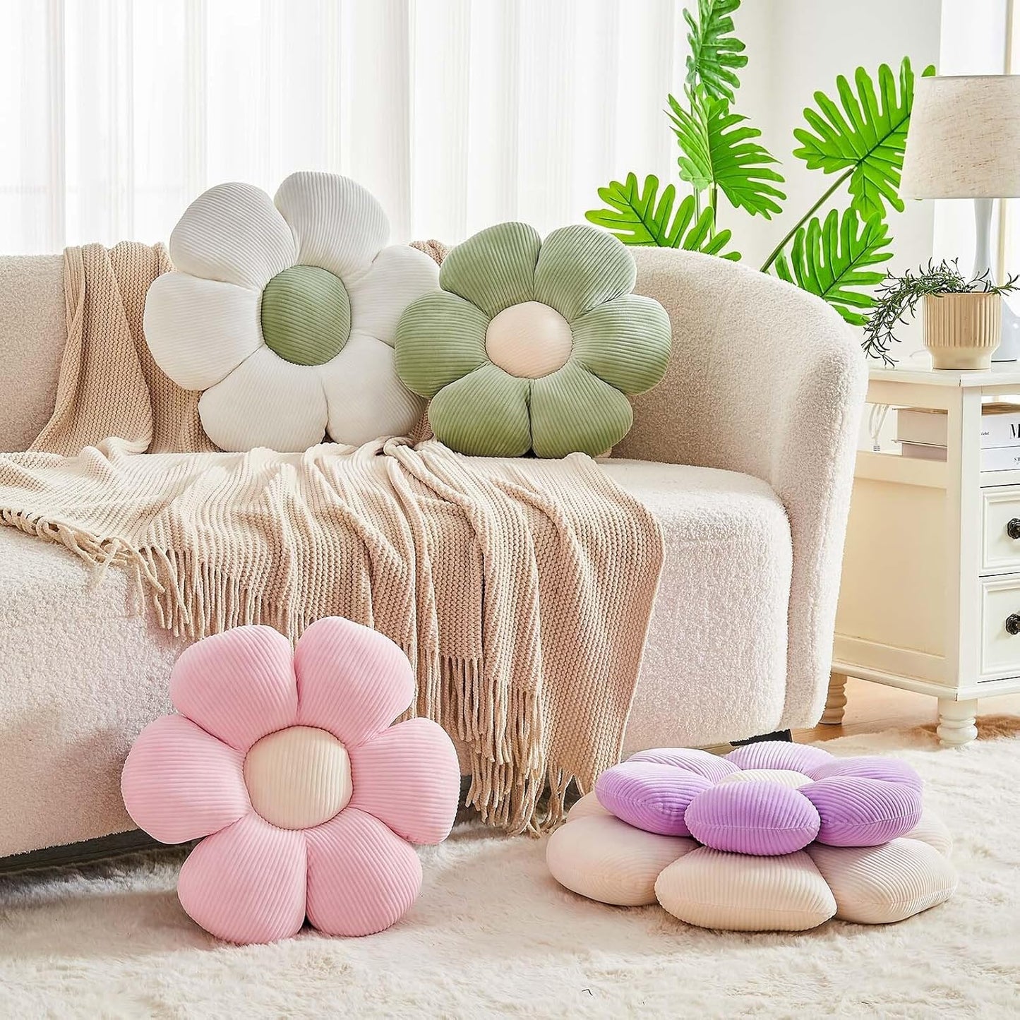 Lavender Flower Pillow, 17.7" Cute Flower Shaped Floor Pillow, Aesthetic Floral Plush Daisy Decorative Throw Pillows for Bed Sofa Couch