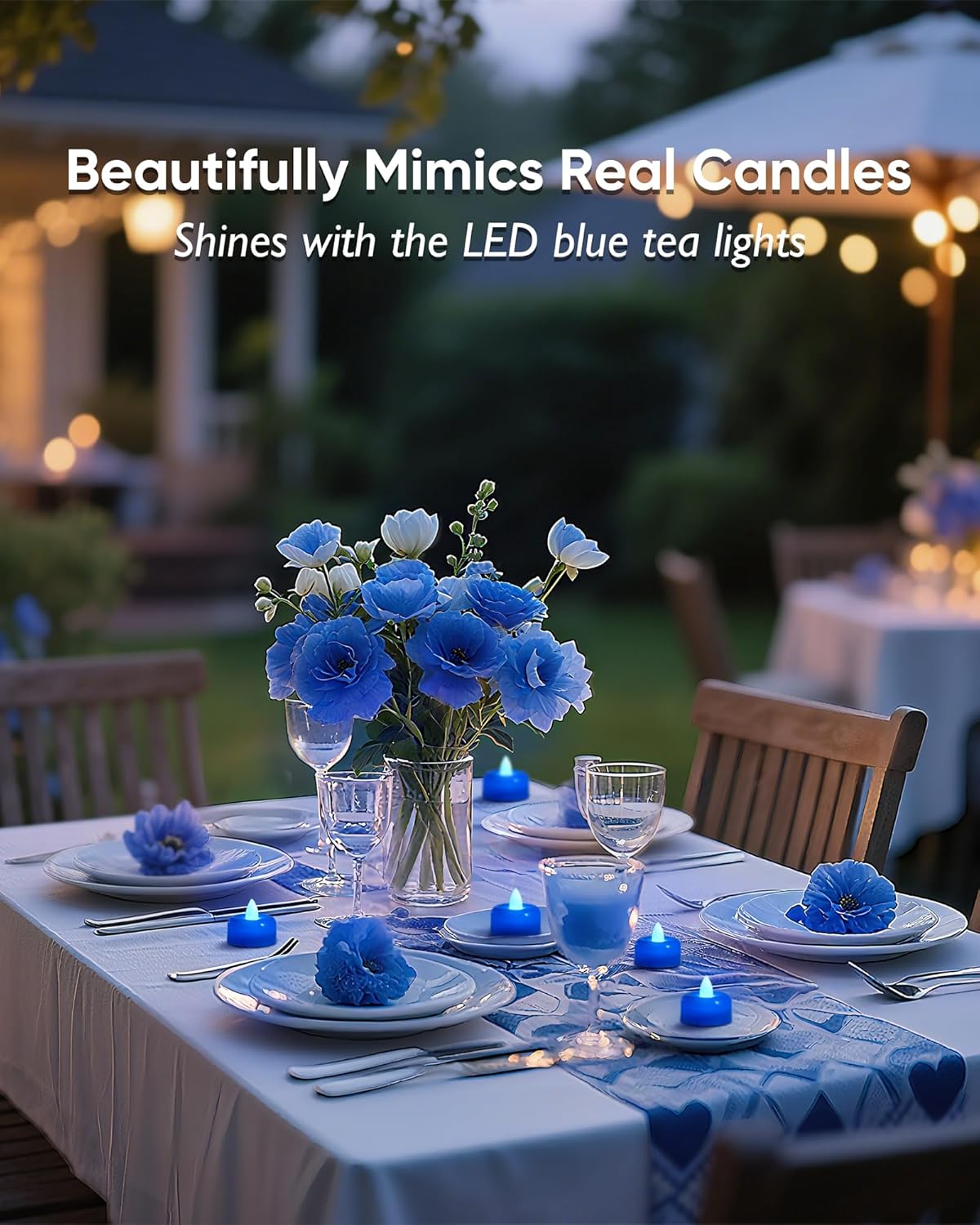Amagic 12 Pack Blue Flameless LED Tea Lights Candles Battery Operated, Electric Fake Tealight Candles for Wedding, Table Centerpiece, Home Decor, Gift, Party, Halloween, Christmas, Proposal