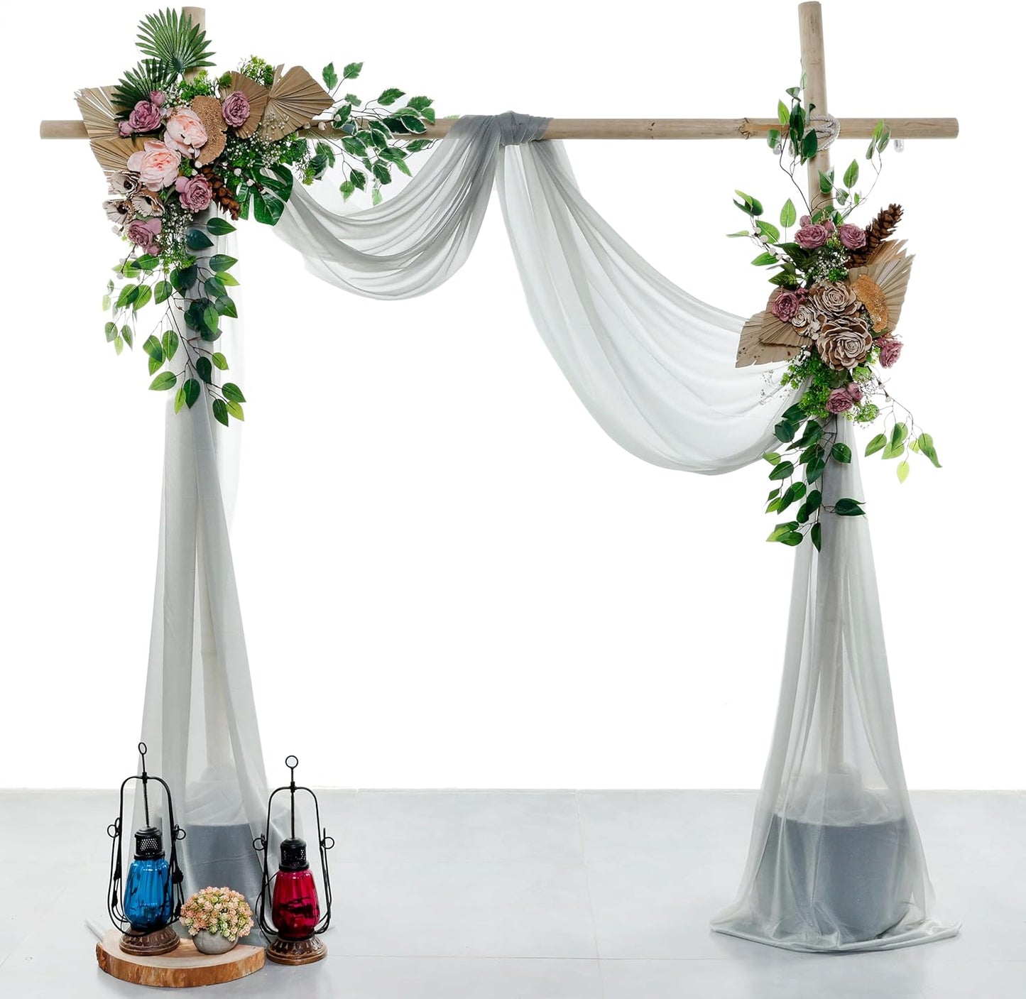 VDS Pack of 2 Panel (30 Inch X 50 Feet) Wedding Arch Draping Fabric Sheer Chiffon Fabric Drapery for Wedding Ceremony Reception Swag Backdrop Canopy Chuppah ARBO Altars Decoration (Grey)