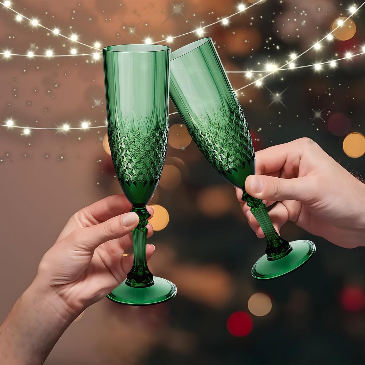 Plastic Champagne Flutes, 48PCS Dark Green Wine Glasses Goblets Cups Reusable Flute, for Christmas Weddings Bachelor Parties Toasting and Events(48, Dark Green)