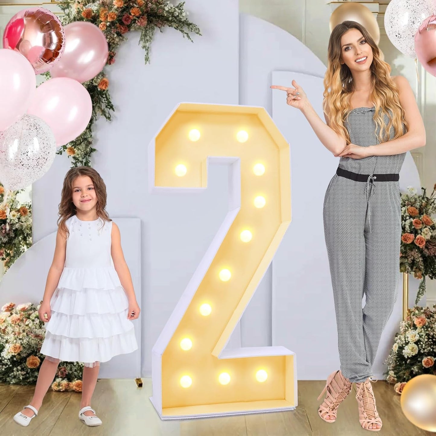 4ft Marquee for Numbers 2, 2025 Marquee for Numbers 4 Feet Tall, Mosaic Numbers for Balloons, Light up Numbers for Party Decorations, Birthday, Anniversary Party Decor (Number 2)