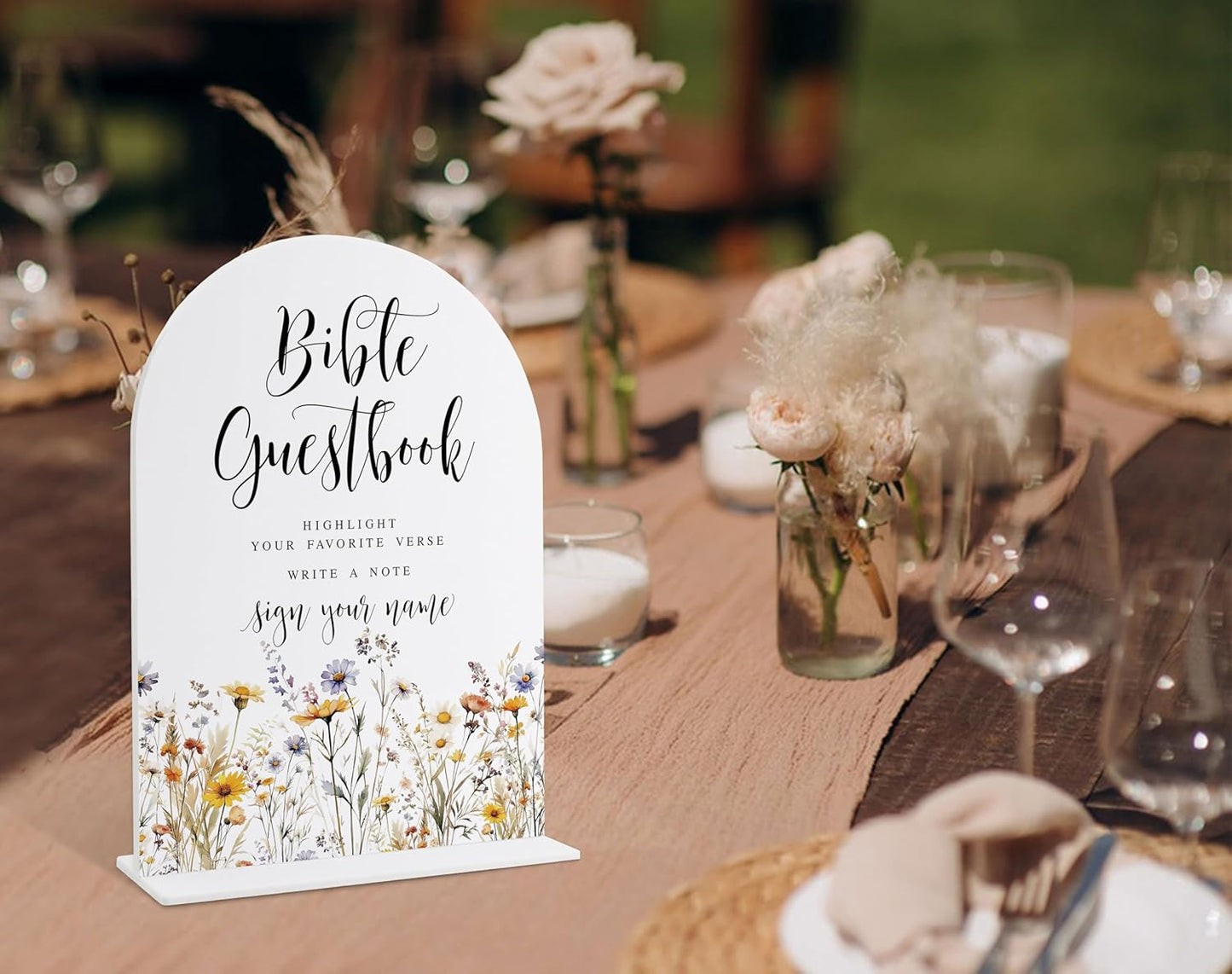 Wedding Signs for Ceremony and Reception, Boho Floral Acrylic Bible Guestbook Sign, Wedding Signage with Stand, Bridal Shower Table Centerpieces, Supplies for Engagement Reception Event Party, 36