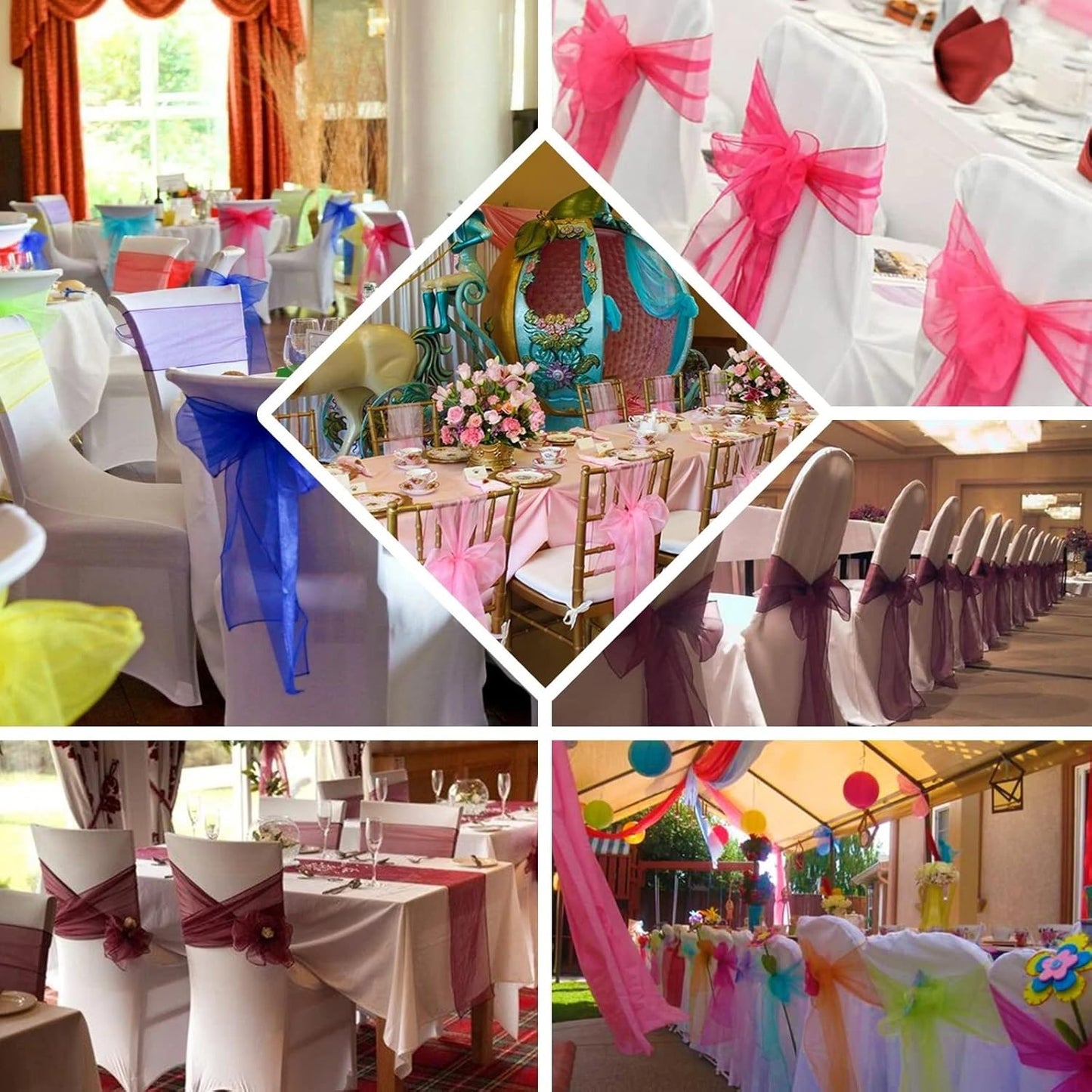 Organza Chair Bow Sash Décor Bows Sashes for Wedding Reception Events Banquets Decoration - (Pack of 25, Golden)