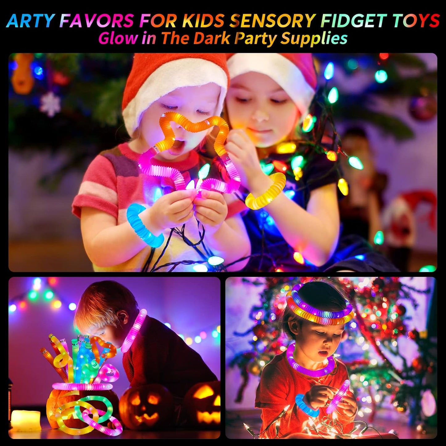24 PCS LED Pop Tubes, Light Up Glow Tubes, Glow in the Dark Party Supplies, Sensory Toys Birthday Party Favors for Kids, Light Up Toys