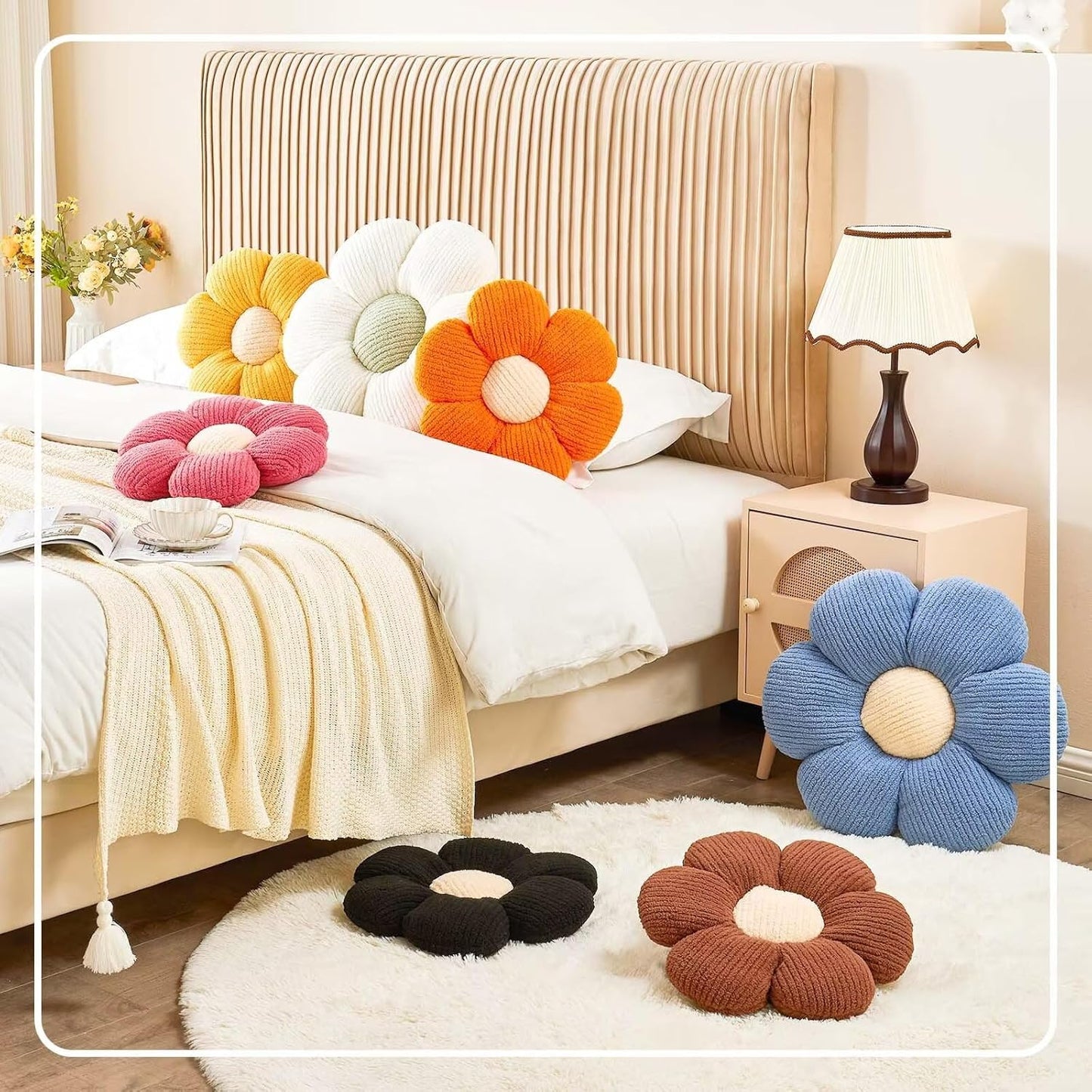 Flower Throw Pillow, Soft Orange 17.7" Shaped Floor Pillow for Home Decor, Cute Aesthetic Plush Decorative Pillows for Bed, Sofa, Couch