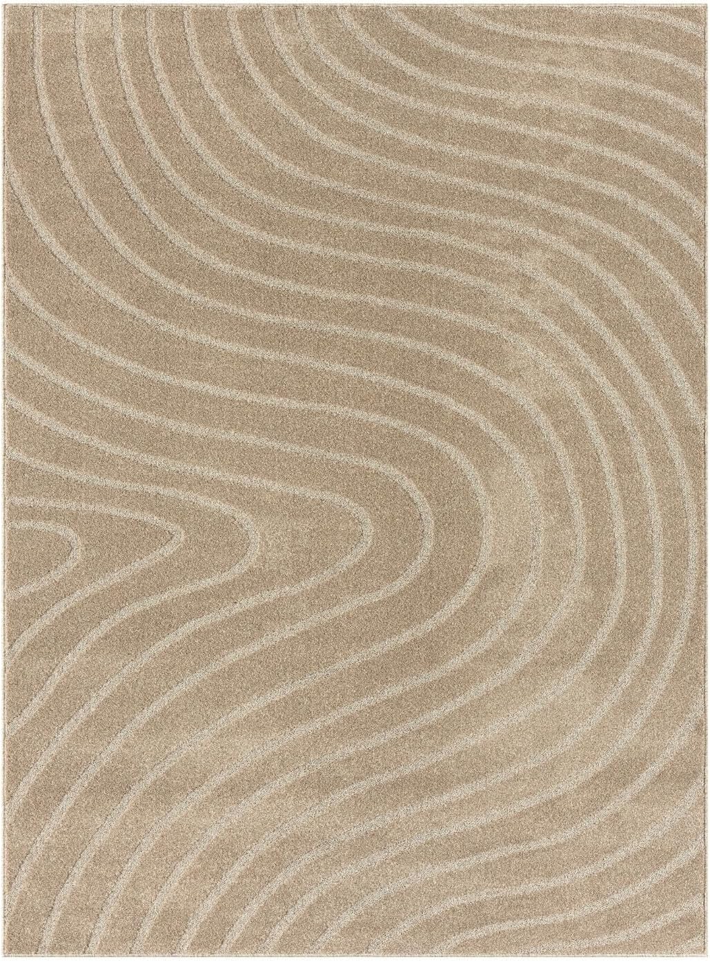 LUXE WEAVERS Modern Geometric Wave Beige 2x3 Area Rug