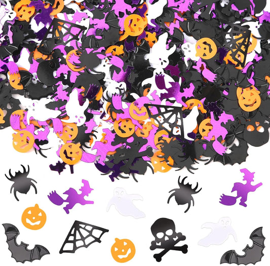 MARFOREVER Halloween Glitter Confetti Decorations, Halloween Party Confetti Scatter Black Orange Purple Ghost Bats Spider Pumpkin Table Sprinkles Sequin Decor for Halloweens Theme Party Supplies