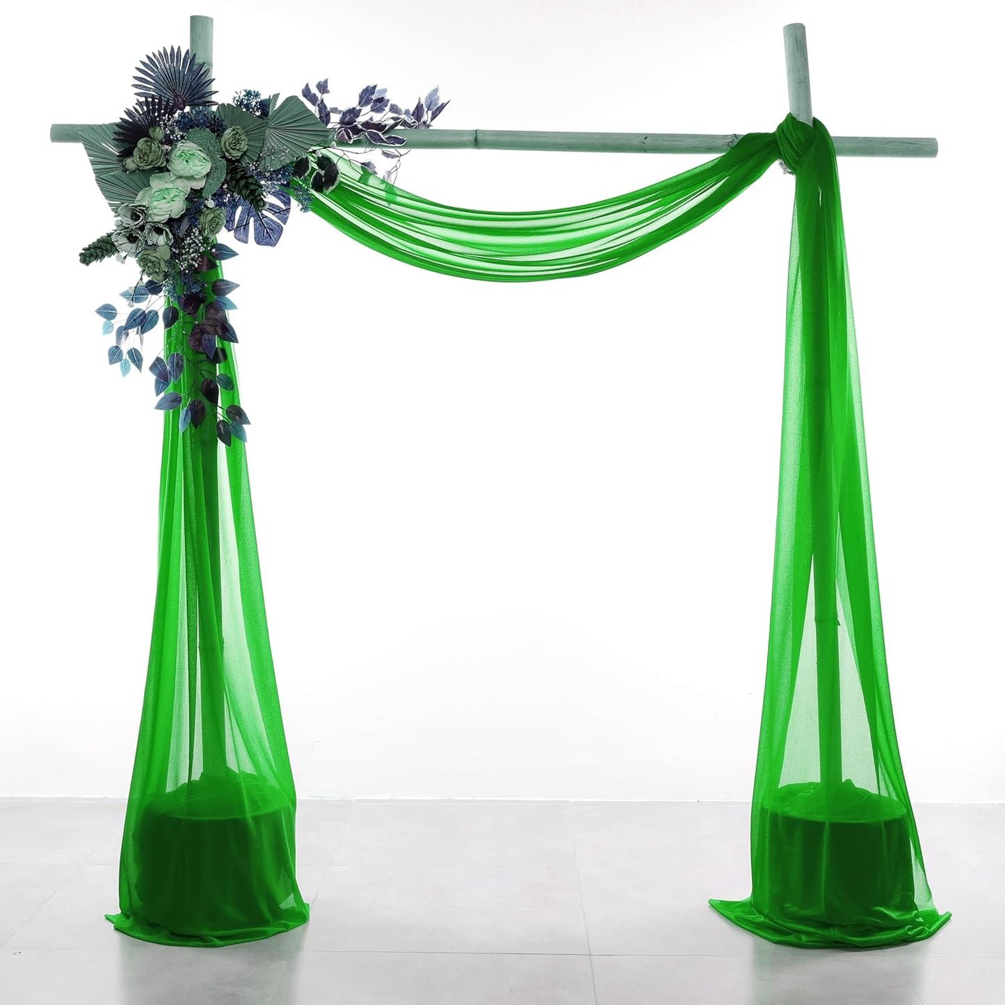 VDS Pack of 2 Panel (30 Inch X 50 Feet) Wedding Arch Draping Fabric Sheer Chiffon Fabric Drapery for Wedding Ceremony Reception Swag Backdrop Canopy Chuppah ARBO Altars Decoration (Green)
