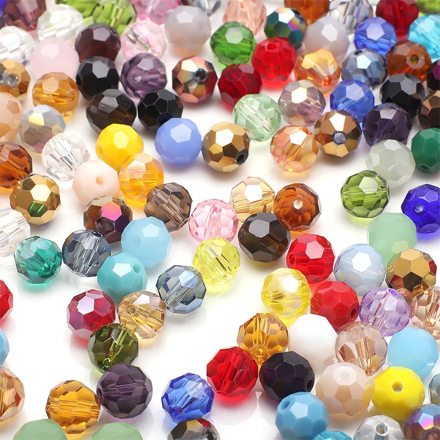 200PCS 6MM Crystal Glass Beads for Jewelry Making Mix Color Rondelle Facted Crystal Glass Beads for Bracelet Making Round Glass Spacer Beads for DIY Crafts Wind Chimes Suncatchers