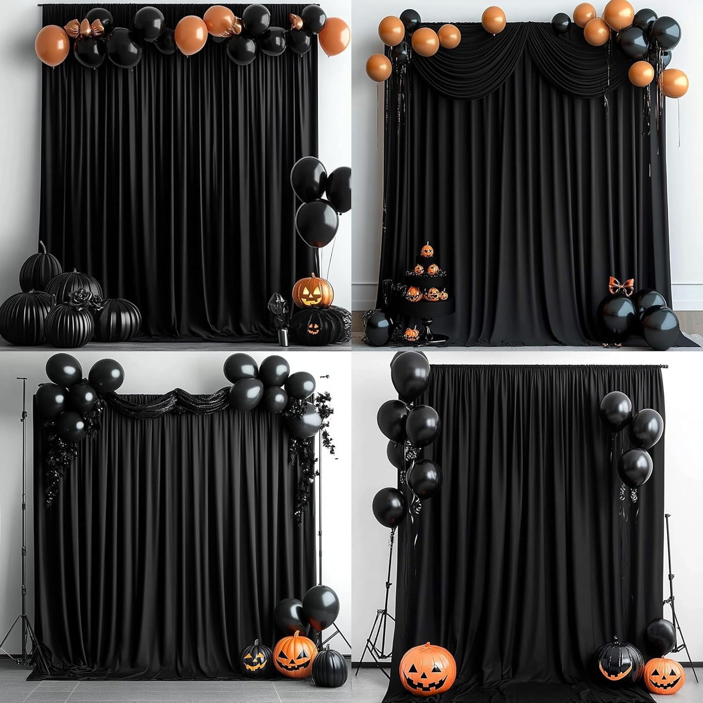 40 ft x 10 ft Wrinkle Free Black Backdrop Curtain for Parties, 8 Panels 10ft Polyester Black Photo Backdrop Drapes for Graduation Birthday Wedding Party Stage Curtains, Thick Bulk Background Curtains