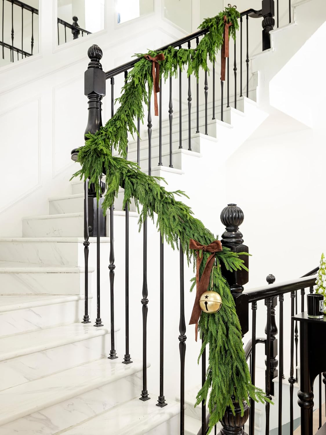 15FT Christmas Garland Real Touch Norfolk Pine Garland Winter Pine Garland for Mantle Stairs Railing Table Fireplace Wall Indoor Outdoor Holiday Xmas Decor Decoration