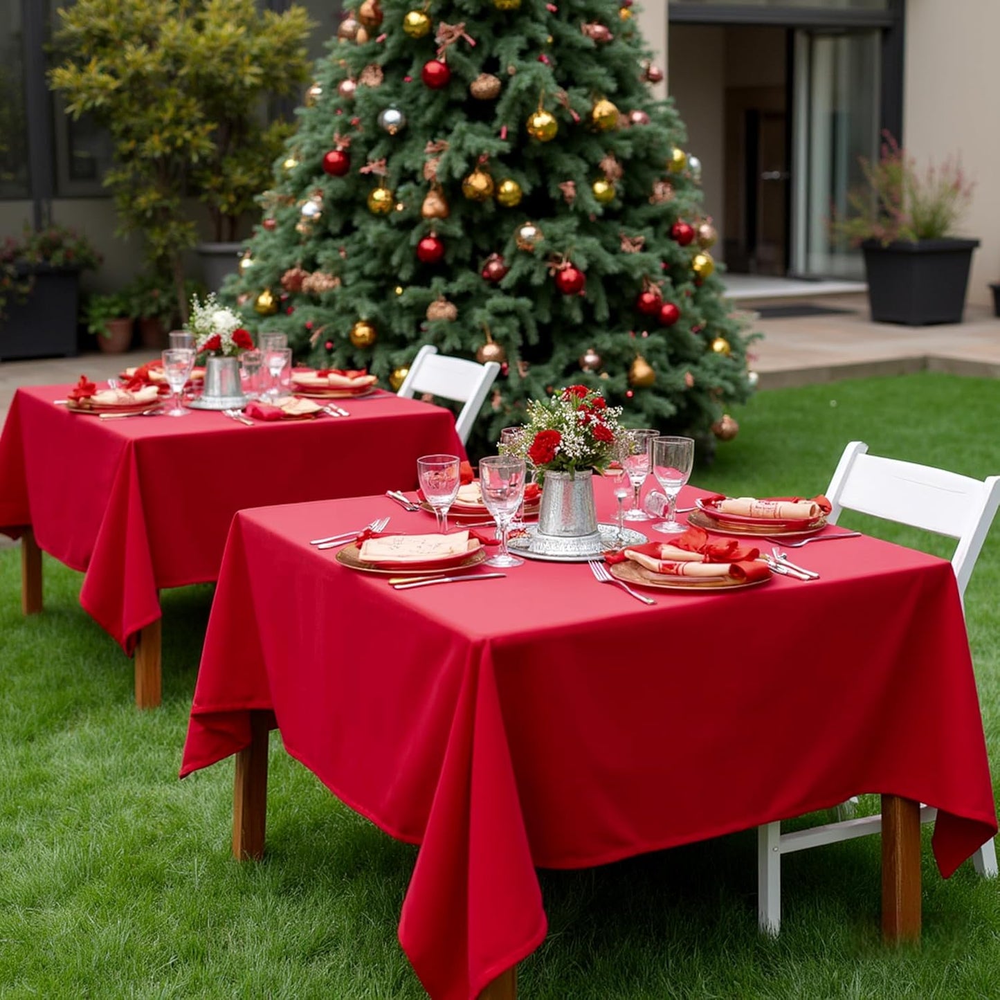 sancua Christmas Red Square Tablecloths 70x70 Inch, 2 Pack - Fabric Table Cloth for Square or Round Tables, Washable Polyester Table Cover for Dinner, Holiday Party, Decorative Display Tables