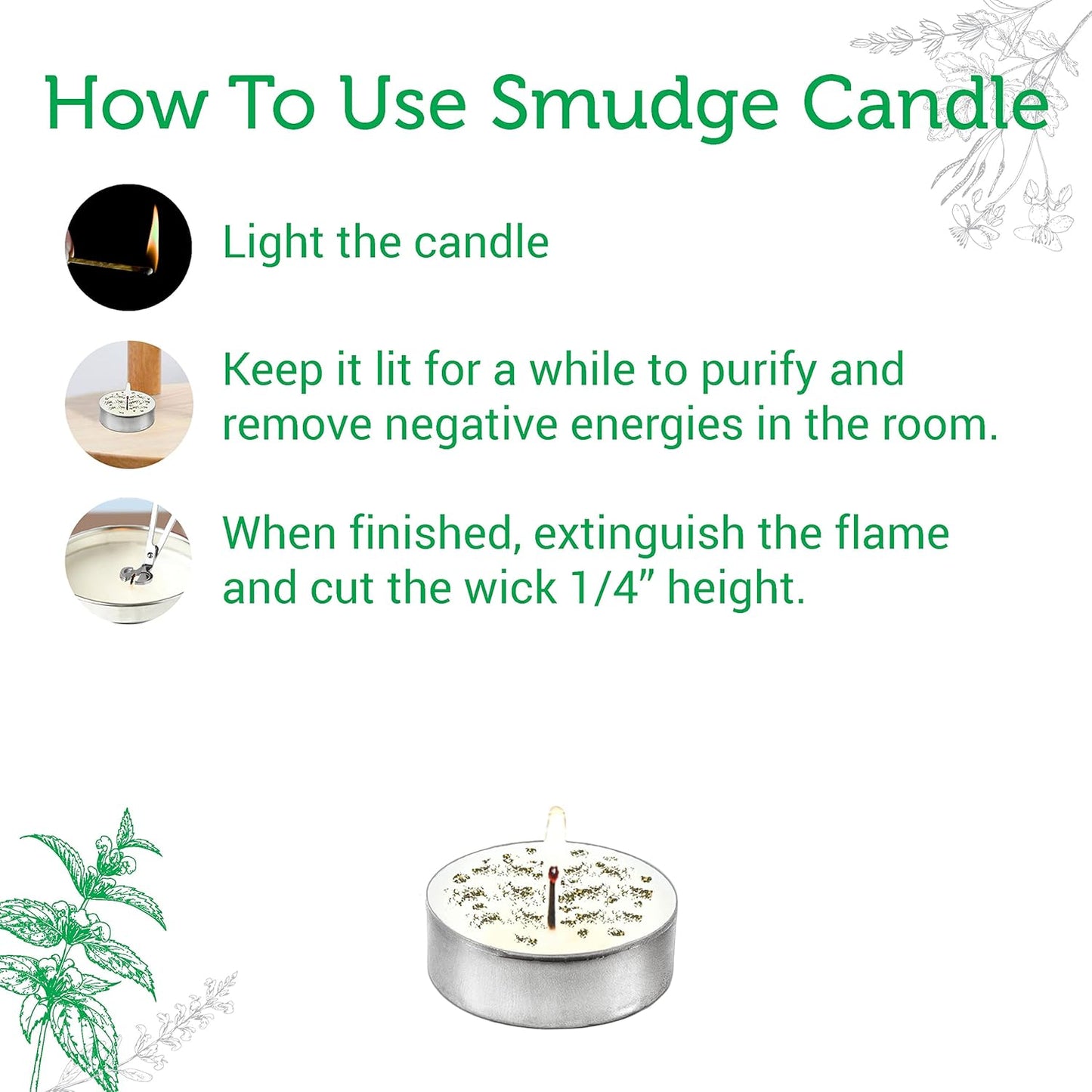 SOUL STICKS 12 Pack Little Smudgies Tealight Candles Smudge Candle for Cleansing House, Meditation, Chakra Healing | Made with Crystals and Herbs (White Sage & Peppermint)