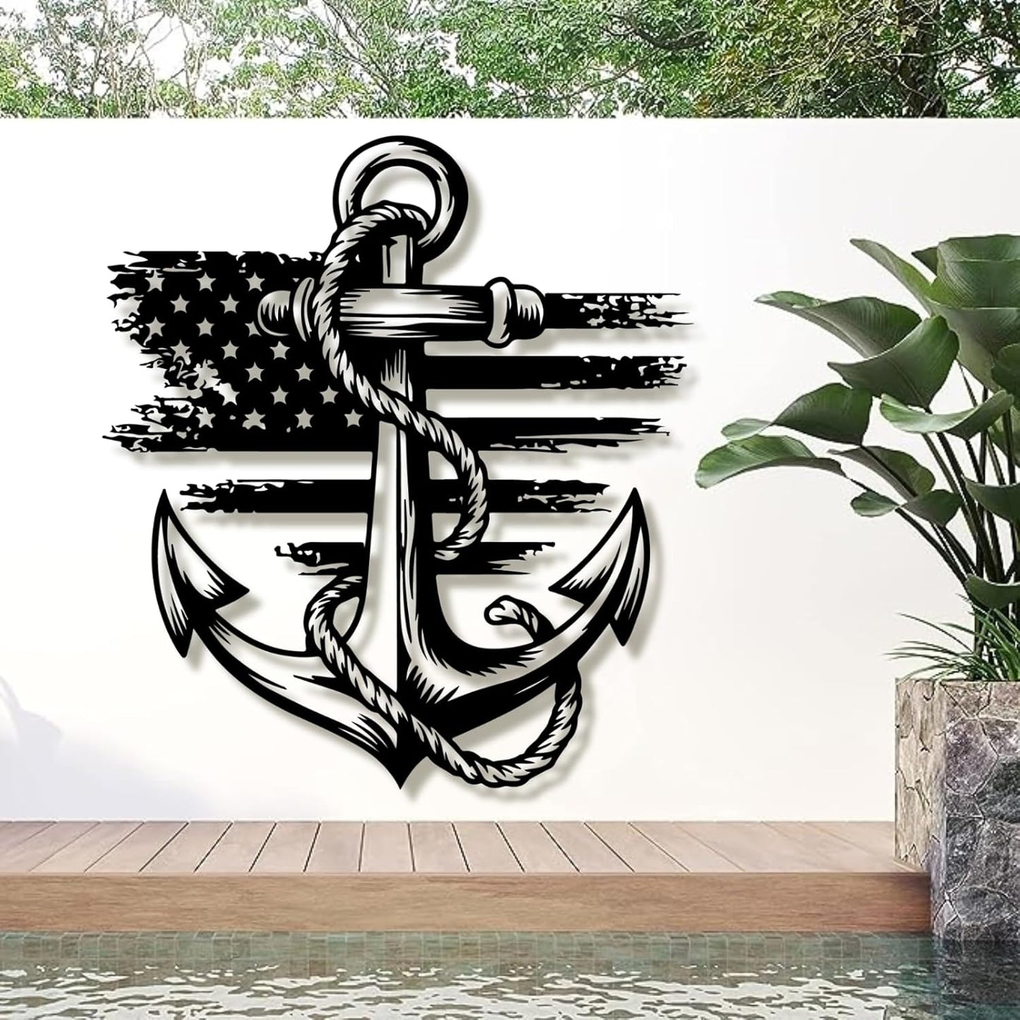 lunwall Metal Anchor Wall Decor, Anchor Metal Sign, Metal Anchor Decor, Anchor Metal Wall Art, Metal Nautical Wall Decor, Metal Wall Decor Coastal, Anchor Wall Decor (white, 39L x 36W / 100 x 91 cm)