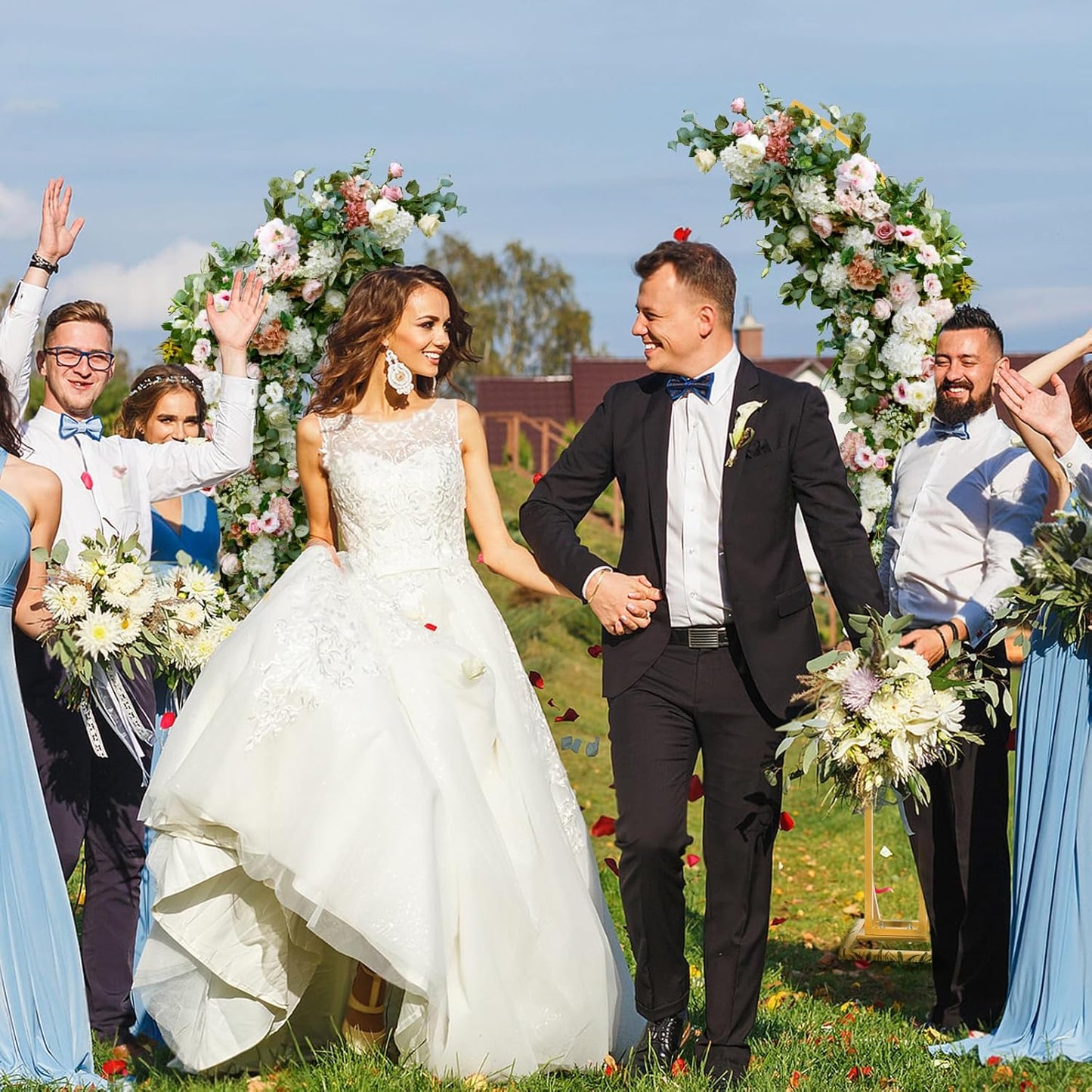 Wedding Arch Stand - 2pcs Large 8.2&6.9Ft Balloon floral Arch Stand Half Arch Flower Frame Photography Backdrop stand, Metal Heavy Firm Base for Bridal &Ceremony Baby Shower Birthday Party Decor,White