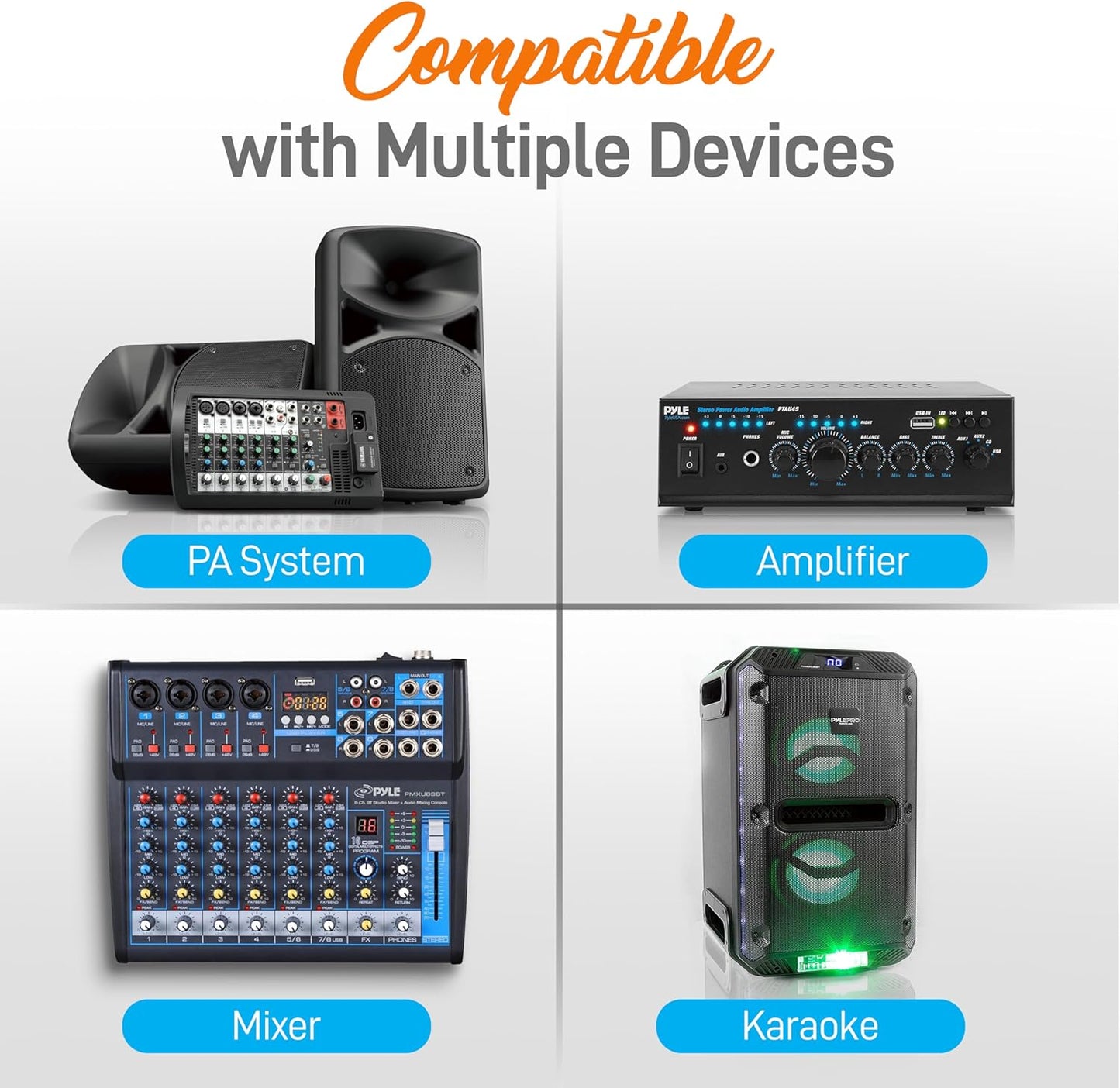 Pyle Wireless Microphones, Professional UHF Dual Microphones for Karaoke, Wireless Dynamic Microphone System Set with Rechargeable Receiver,Plug and Play, Speech, Wedding, Church, PA System