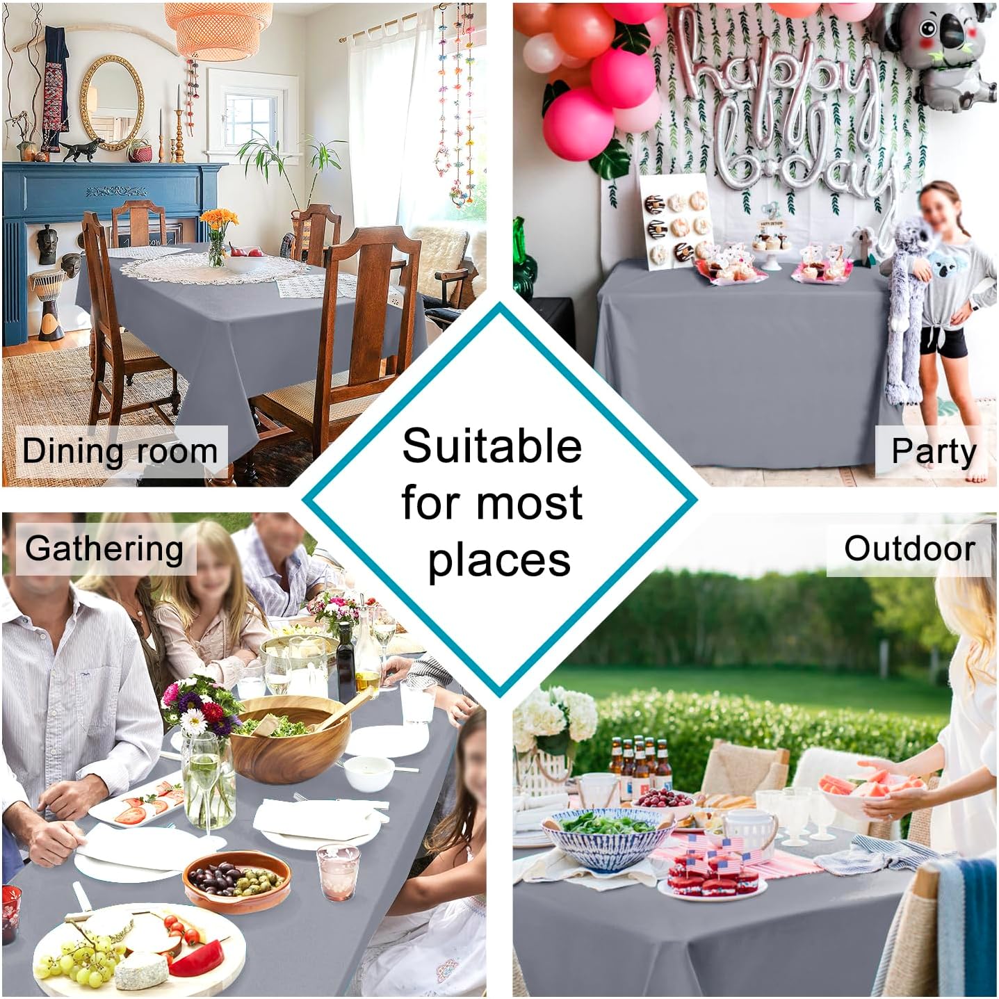 Hiasan Light Gray Rectangle Tablecloth - Waterproof Spillproof and Wrinkle Resistant Washable Polyester Table Cloth for Dining Party, 54 x 120 inch