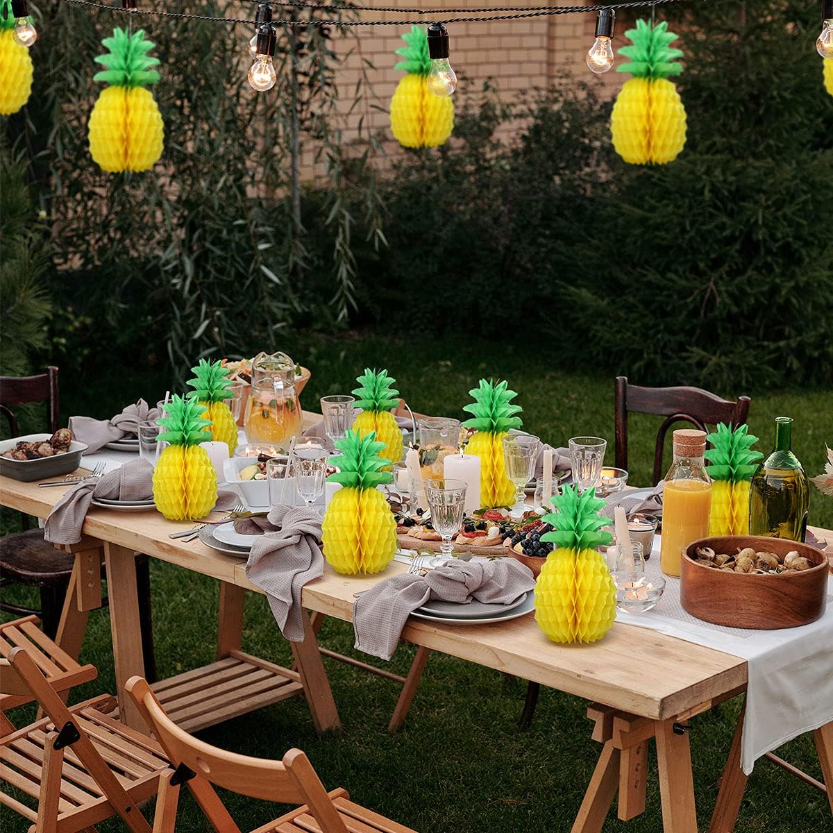 LYART 6 Pcs 14 Inch Pineapple Decorations for Tropical Flamingo Party Summer Hawaiian Luau Party Pineapple Honeycomb Tissue Centerpieces for Tables Hanging Decorations Favors