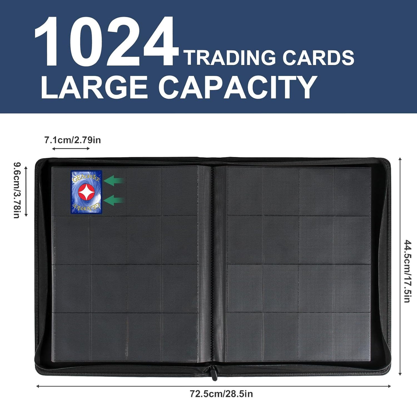 GEAoffice 16 Pockets Card Binder for 1000+ Cards, Premium Sturdy Card Holder Album, PU Cover Collection Binder for MTG, TCG, Game & Sports Cards, Navy Blue