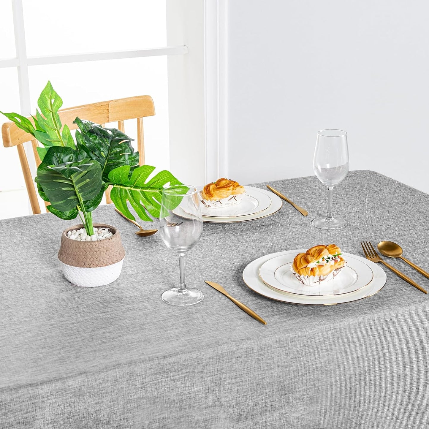 Hiasan 2 Pack Faux Linen Rectangle Tablecloth - Wrinkle and Stain Resistant Washable Table Cloth for Kitchen Dining Room Holiday Table Cover for Party Dinner, Light Grey, 54 x 120 Inch