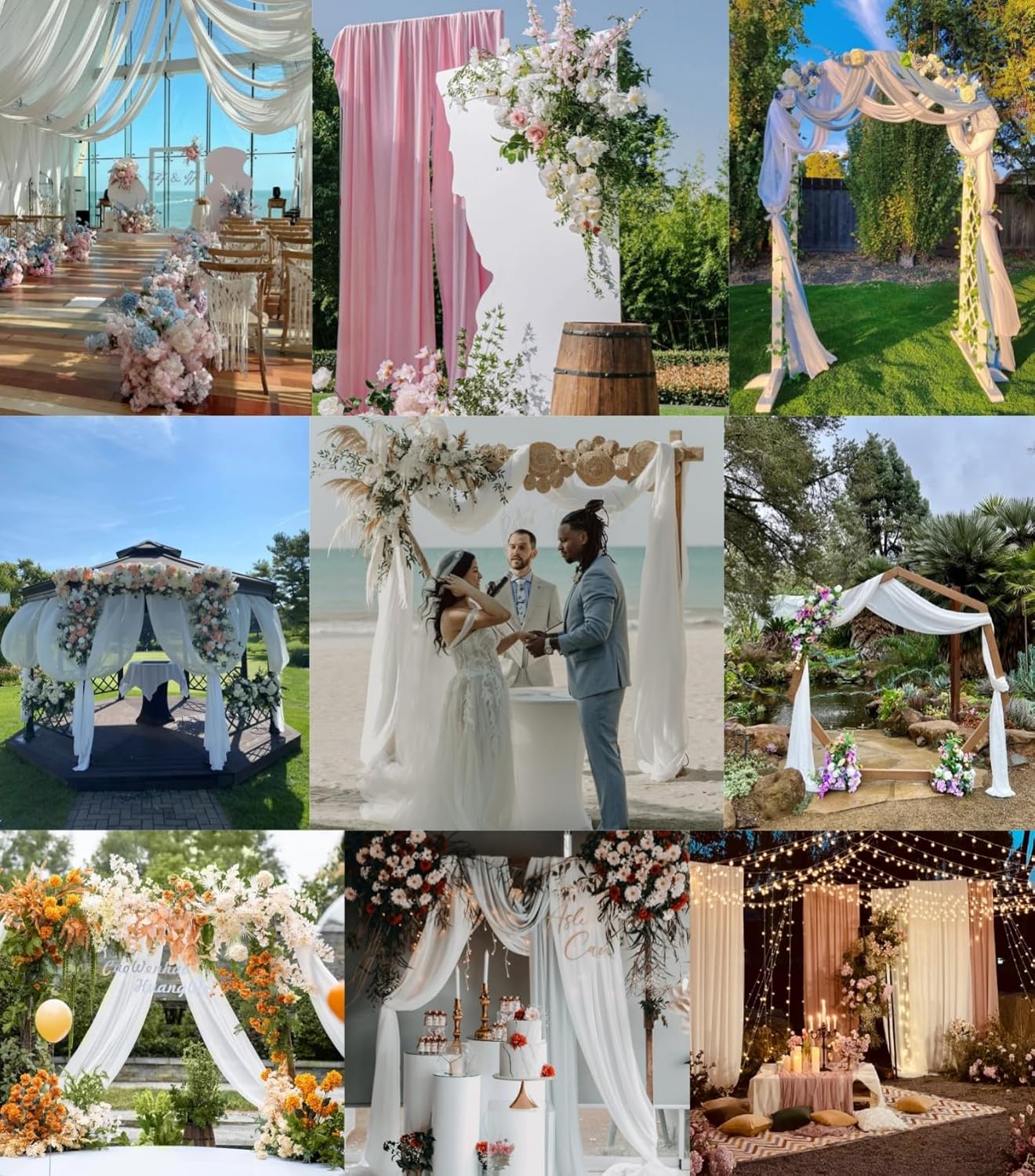 Hot Pink Wedding Arch Draping Fabric 2 Panels 29" x 20 FT Wedding Drapes for Backdrop Sheer Curtains Drapes for Romantic Bridal Baby Shower Ceremony Birthday Party Fall Outdoor Events