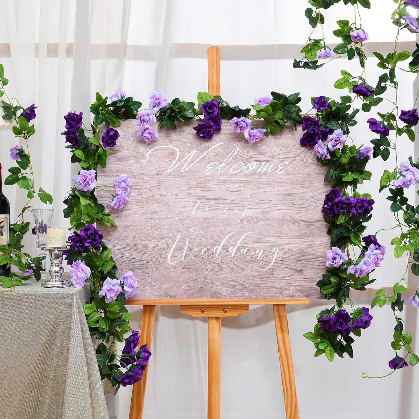 Floweroyal 6 Pack Artificial Flower Garlands 7.9FT Fake Rose Vines Silk Flowers Hanging Rose Ivy for Wedding Arch Party Home Garden Wall Decor (Purple)