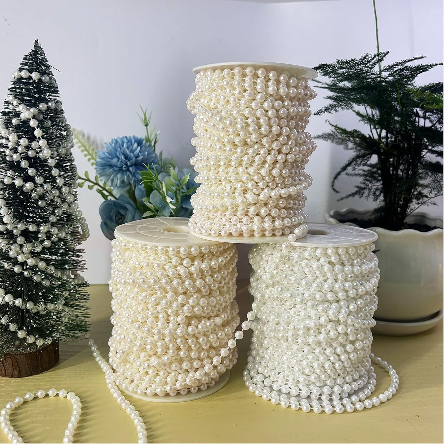 82 Feet Crafts Faux Pearl Roll 6mm Pearl Garland for Wedding Centerpiece Backdrop Christmas Tree and Flowers Decoration DIY (Ivory)