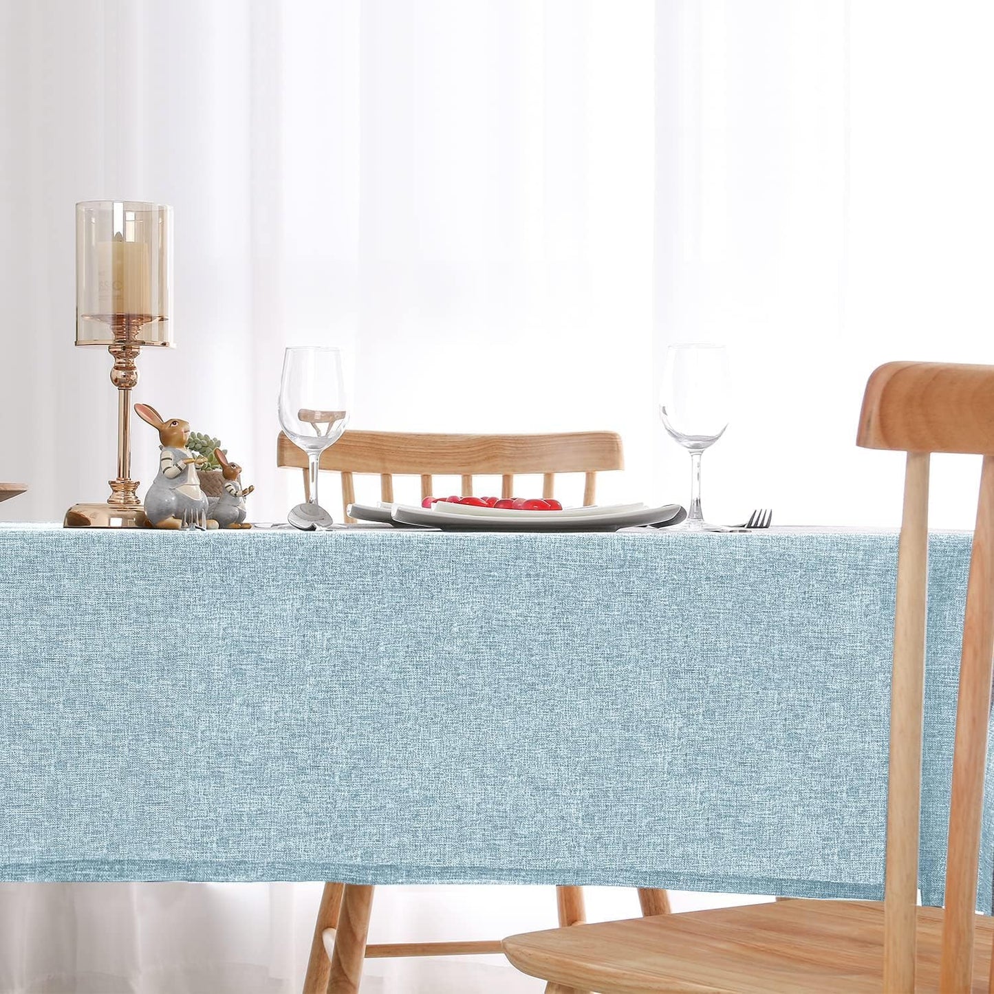 Hiasan 2 Pack Faux Linen Rectangle Tablecloth - Wrinkle and Stain Resistant Washable Table Cloth for Kitchen Dining Room Holiday Table Cover for Party Dinner, Lux Slate Blue, 70 x 140 Inch