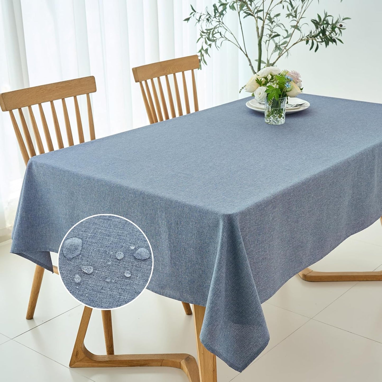 maxmill Square Linen Tablecloth Water Resistance Antiwrinkle Spillproof Stain Proof Fabric Table Cloth, Decorative Fabric Table Cover for Banquet Party Event Holiday Dinner, 70 x 70 Inch, Demin Blue