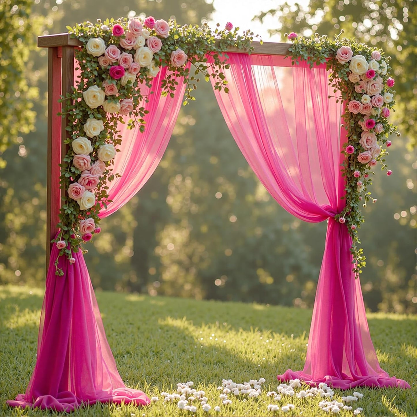 Wedding Arch Draping Fabric,1 Panel 18FT Hot Pink Sheer Chiffon Curtain Drapes 6 Yards for Wedding Ceremony Birthday Party Decoration