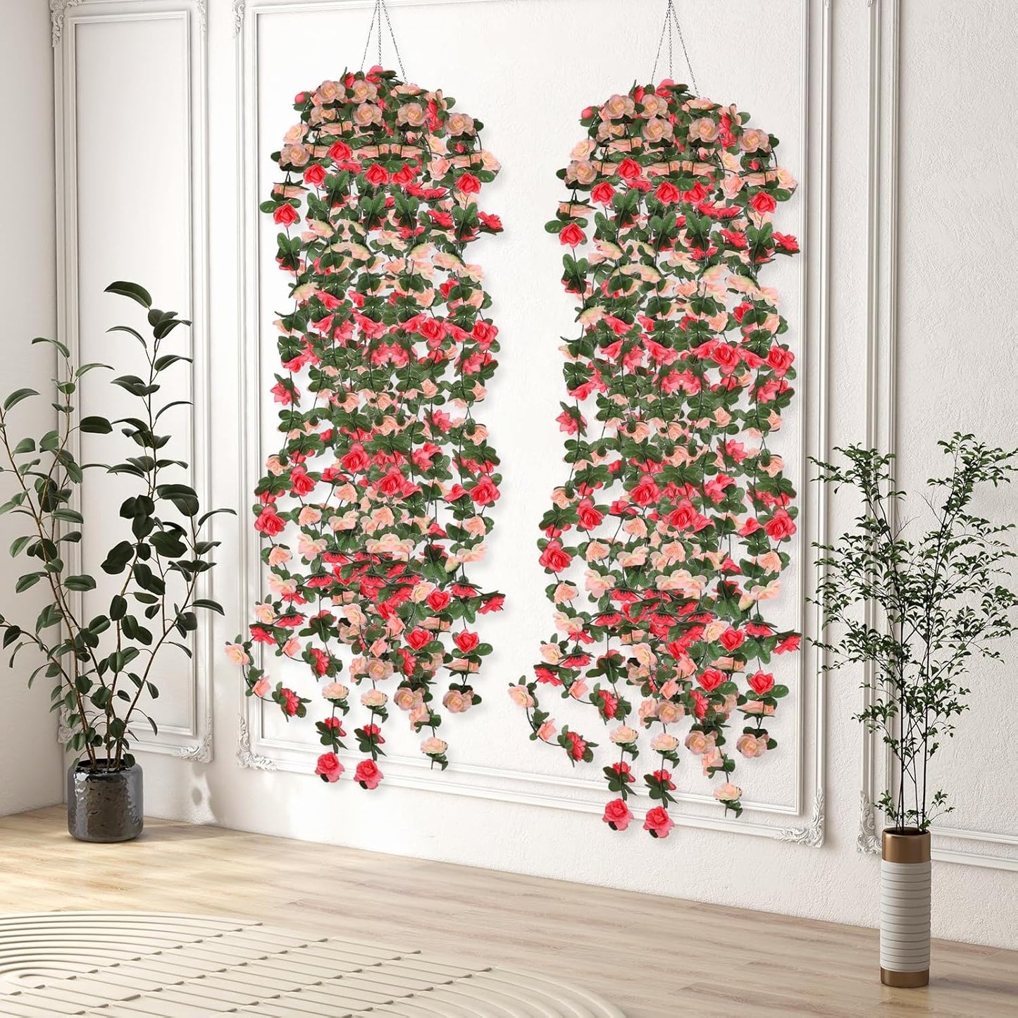 5 Pcs 41FT Flower Garland, Artificial Rose Garland Flowers Plants Fake Flower Hanging Rose Ivy, Birthday Party Valentine's Day Wedding Wall Arch Decor（Pink）