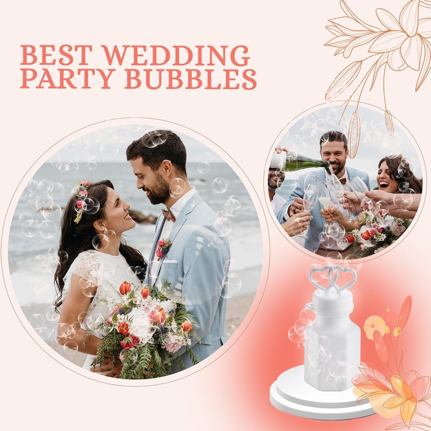 Bulk Wedding Bubbles with Wands - (96 Count) Mini Double Heart Top Bubbles for Wedding Send Off, Bridal Party Favors, Engagement, Anniversary Celebrations, Toy Gifts for Kids, Boys or Girls