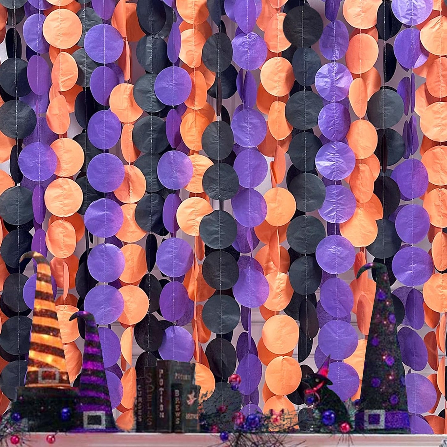 192 Ft Orange Purple Black Party Decorations Polka Dots Streamer Garland Backdrop for Halloween Graduation Birthday Baby Shower Wedding Engagement Bachelorette Bridal Shower Holiday Party Supplies