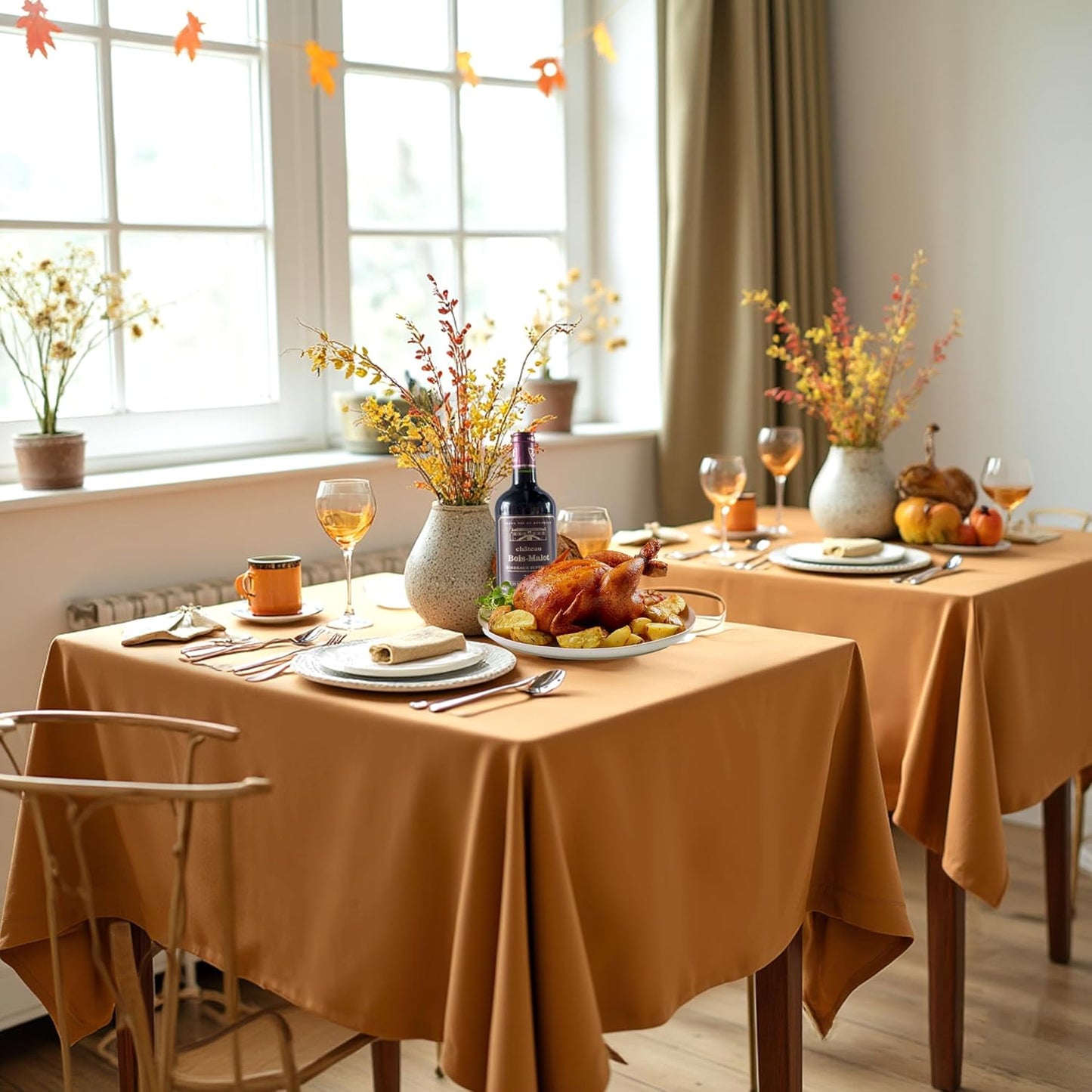 sancua Thanksgiving Square Tablecloths 54x54 Inch Bronze, 2 Pack - Fabric Fall Table Cloth for Square or Round Tables, Washable Polyester Table Cover for Dinner, Holiday Party, Display Tables
