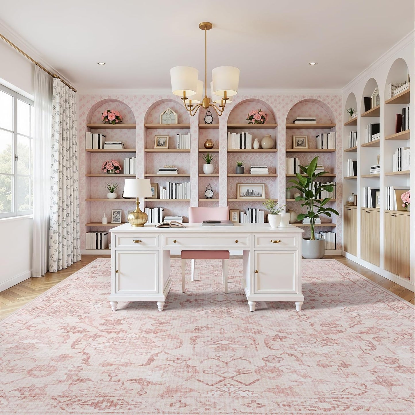 Deerly Pink Area Rugs 10x12 for Living Room Soft Non-Slip, Large Bedroom Rug Vintage Dining Room Rug Tribal Farmhouse Carpet for Dining Room Office
