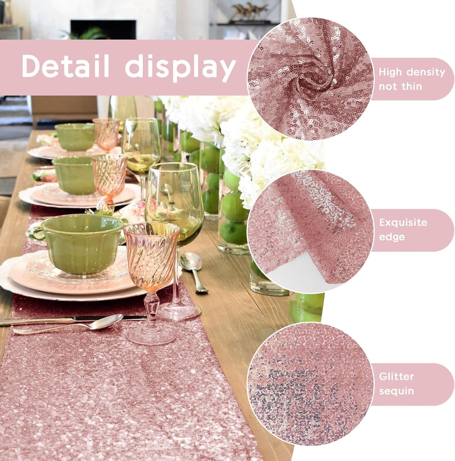 2 Packs 12 x 72 inches Sequin Table Runner, Rose Gold Glitter Table Runner for Birthday Party Supplies Wedding Engagement Baby Shower Holiday Celebration Event Decorations