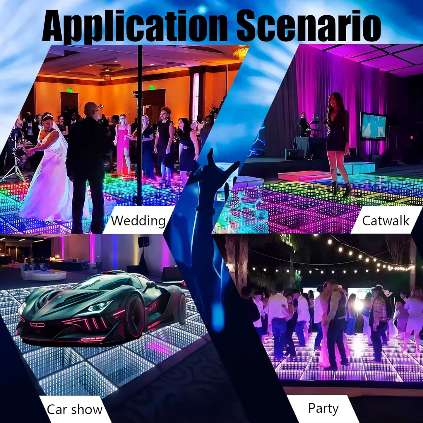 Dance Floor Stage Lights Tempered Glass Infinity Mirror Panel 3D Effect Led Dance Floor for Wedding Party Customizable (3D-Magnetic, 100PCS(16.4FTX16.4FT))