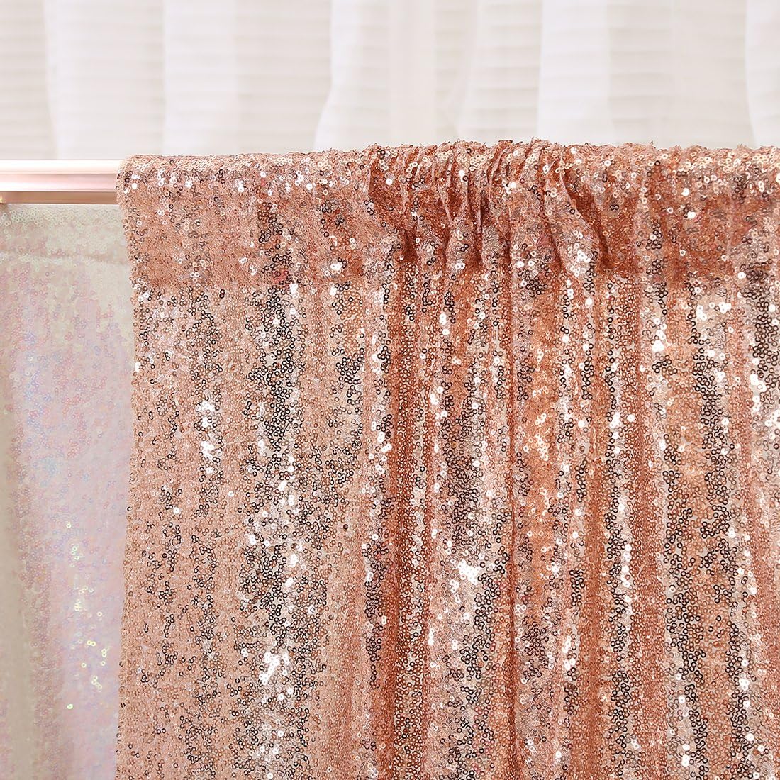 Poise3EHome Sequin Backdrop Curtain, 10Ft x 10Ft Rose Gold Glitter Photography Background Curtains, Sequence Xmas Thanksgiving Backdrop Drapes Decor