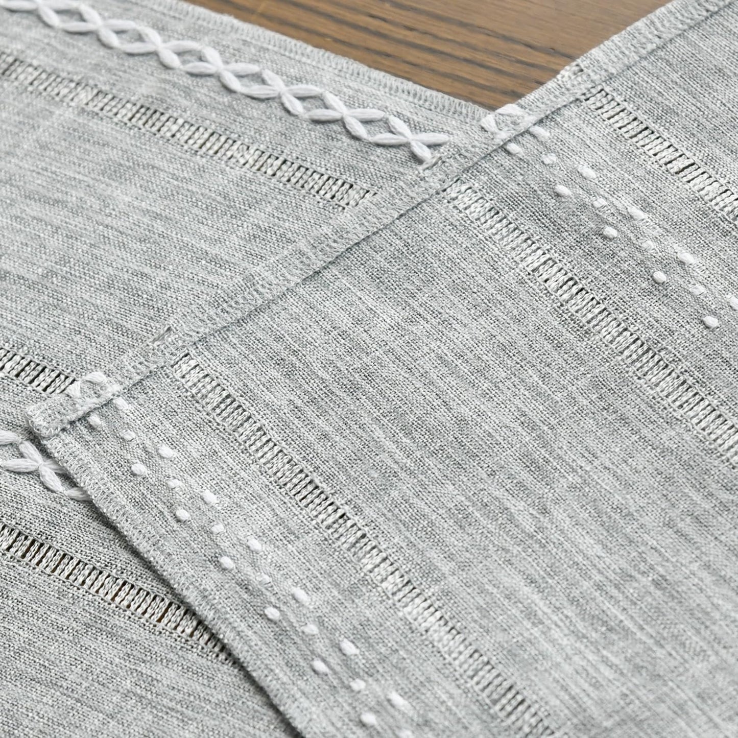 Artoid Mode Grey Rustic Cotton Linen Table Runner, Seasonal Embroidered Hollow Kitchen Dining Table Decoration for Home Party Decor 13x90 Inch