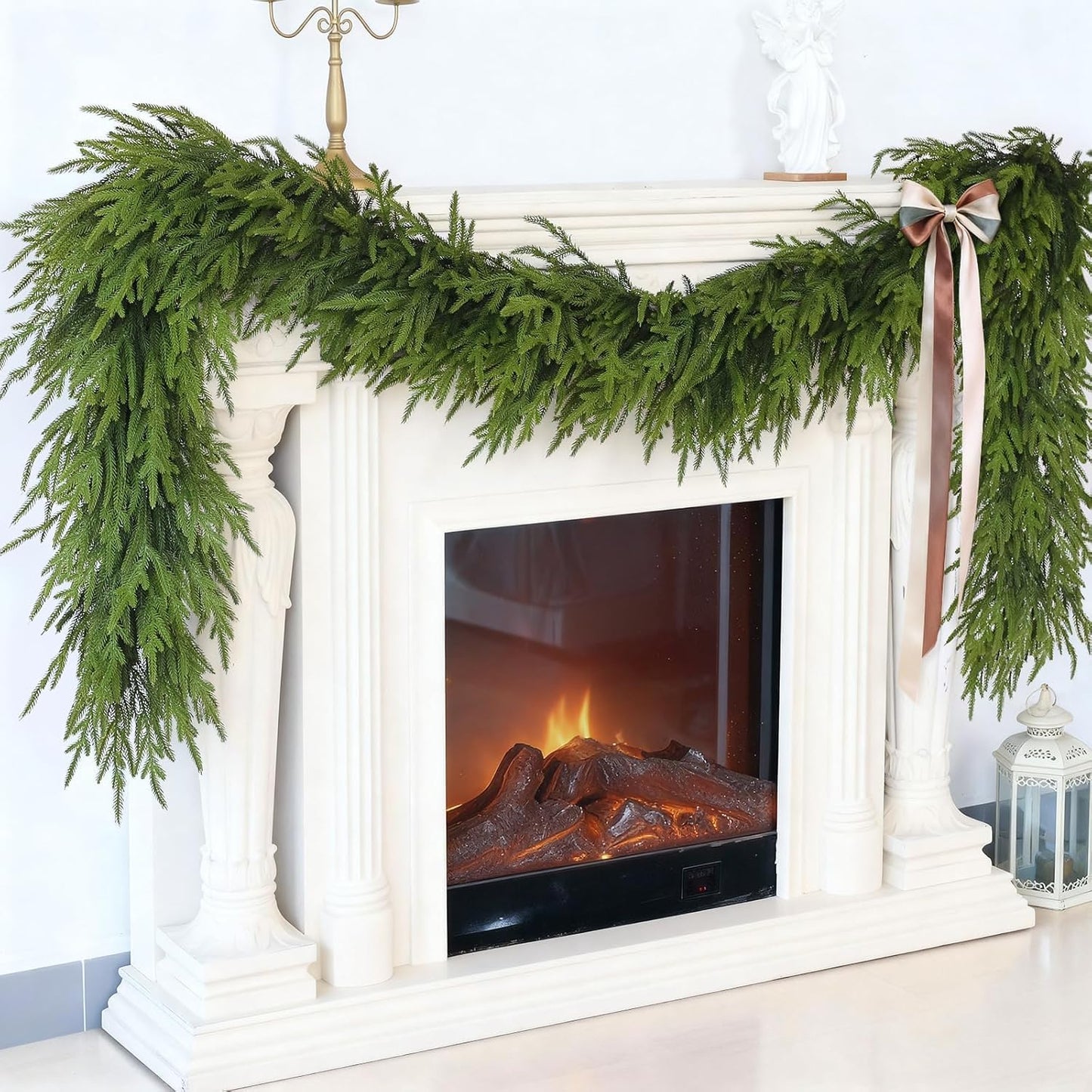 6FT Christmas Artificial Norfolk Pine Garland for Fireplace - Realistic Faux Greenery Fake Garland for Holiday,Table, Window,Mantel,Stairs, Home,Indoor Outdoor Decor (2PCS)