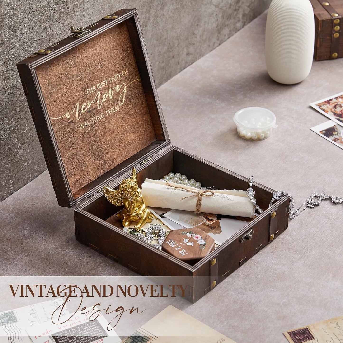 AW BRIDAL Wedding Memory Box for Keepsakes, Wooden Keepsake Boxes with Lid for Storage and Decorative, Wedding Gifts for Bride and Groom, Bridal Shower Gifts for Bride, Engagement Gift for Couples