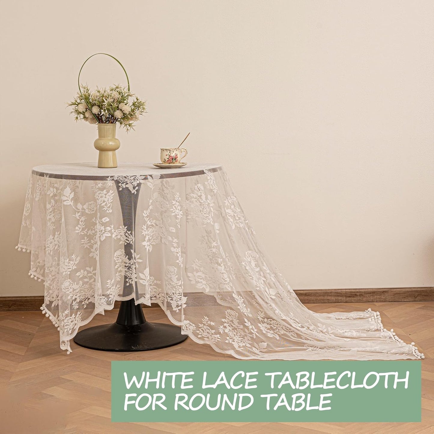 Jayla White Lace Tablecloth for Rectangular Tables, Vintage Style Wedding Table Cloths for Reception, Baby Shower, Birthday Party, Formal Dining, Dinner Parties 54 X 54 Inches