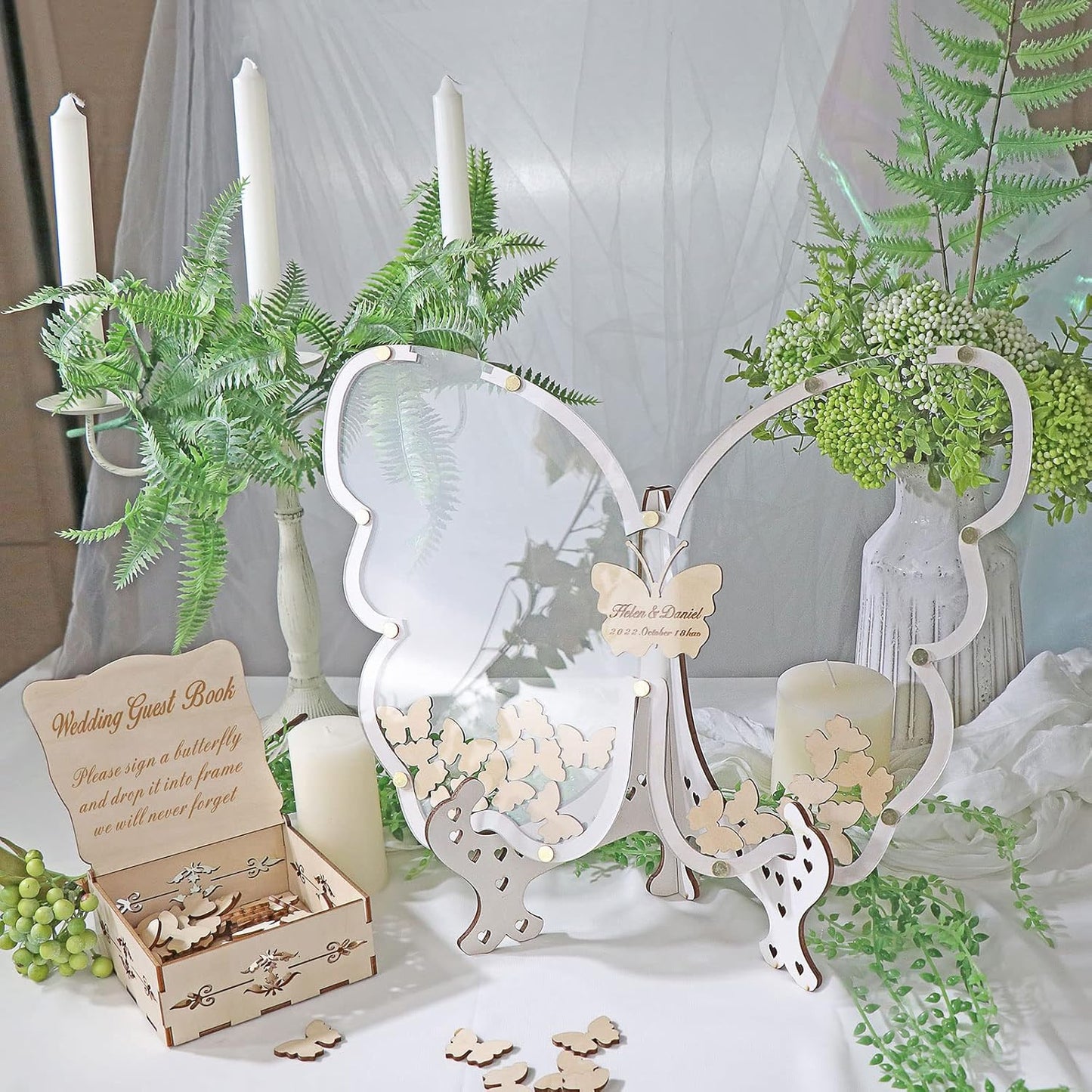 14Colors Butterfly Guest Book Alternativey for 40 Guests to 200 Guests,Rustic Drop Wooden Signs for Wedding,Quinceanera,Birthdays and Baby Show