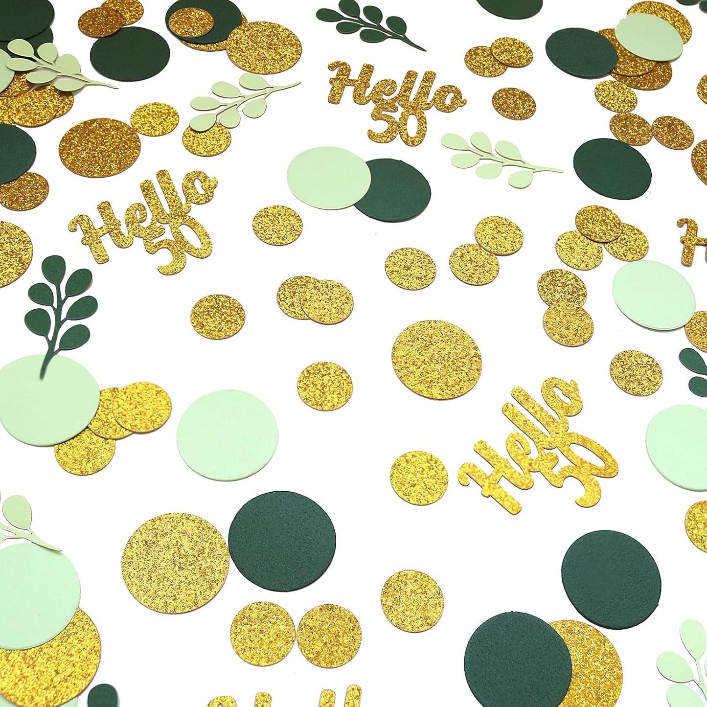 300PC Gold Glitter and Sage Green Happy 50th Birthday Decorations for Men/Women Greenery 50th Birthday Confetti for Table Fifty Party Decor Supplies
