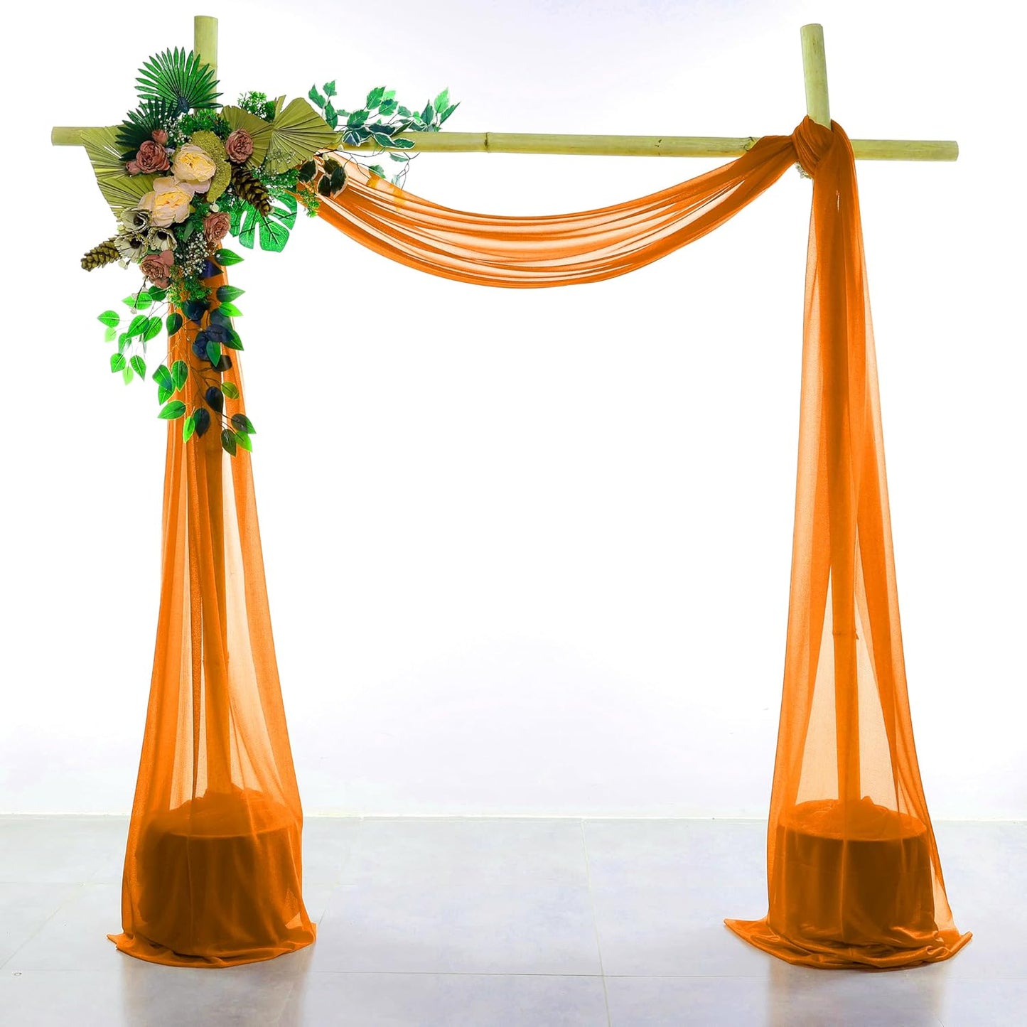 VDS Pack of 2 Panel (30 Inch X 30 Feet) Wedding Arch Draping Fabric Sheer Chiffon Fabric Drapery for Wedding Ceremony Reception Swag Backdrop Canopy Chuppah ARBO Altars Decoration (Orange)
