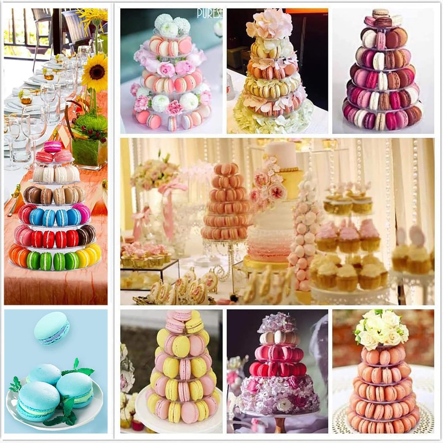 6 Tiers Round Macaron Tower Stand Plastic Transparent Cake Stand Macaron Display Rack Desserts Cupcake Holder Platter for Baby Shower, Birthday Party, Wedding, Party Decor